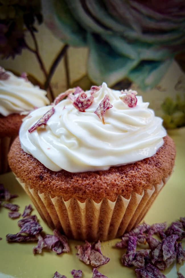 aprikosen cupcakes mit rose frischkäsetopping frosting muffins