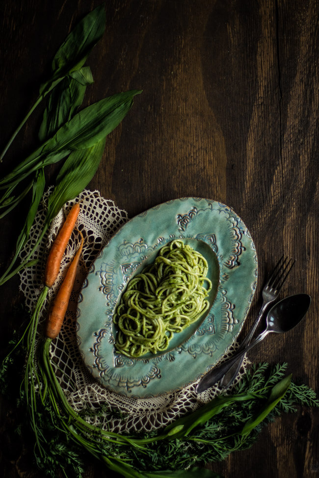 bärlauch möhren pesto möhrengrün nachhaltig nowaste pasta nudeln spaghetti