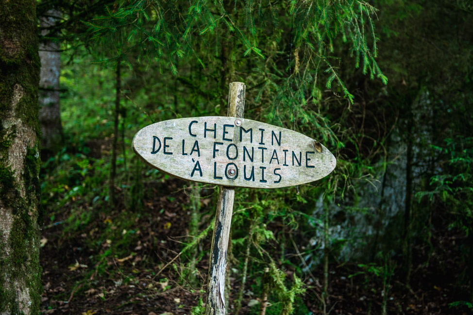 Chemin de la Fontaine A Louis Absinth Brunnen Wald Wandern Val de Travers