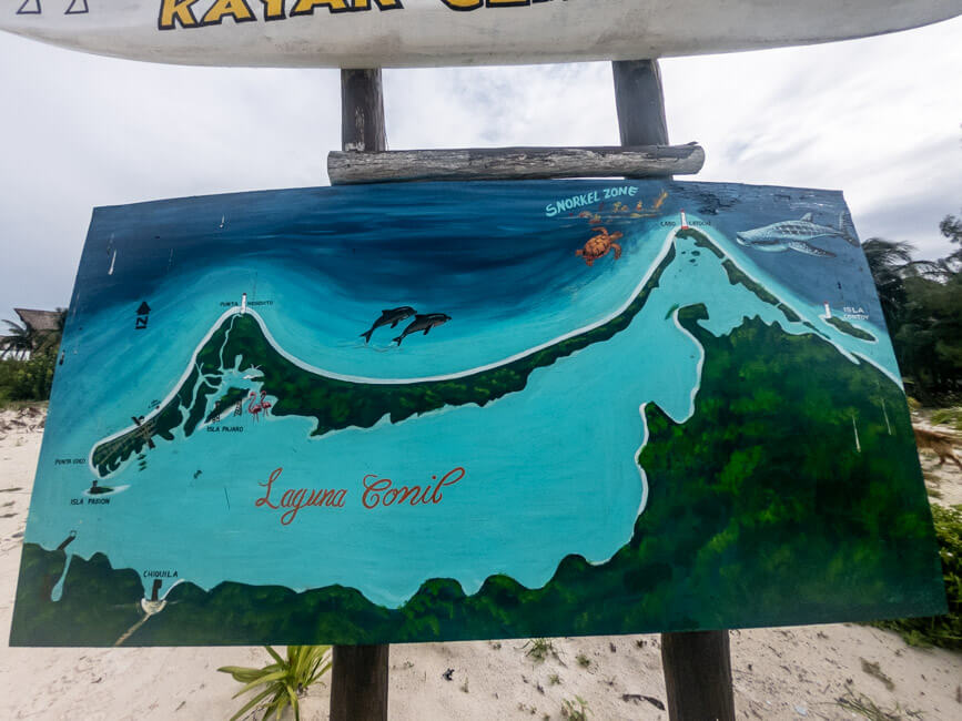 Isla Holbox Mexiko türkisblaues Meer Karibik Cabo Catoche Bootstour Ausflug Karte Laguna Conil