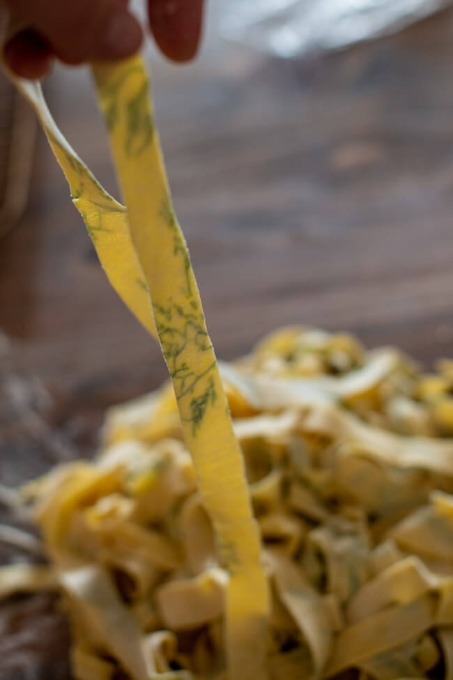 selbstgemachte Pasta mit Dill frischer Nudelteig Nudeln